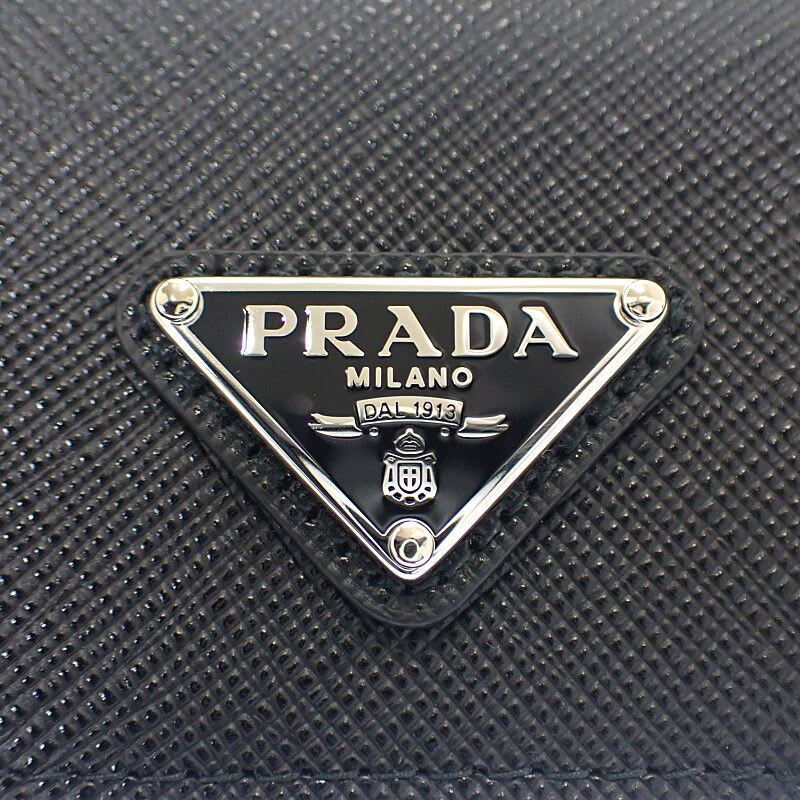 Prada Saffiano Triangle 1 Mc110 qhh f0632 Card Case Black Silver