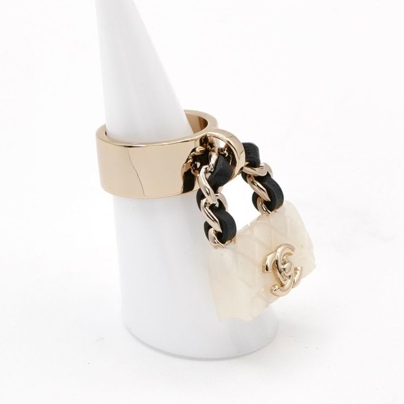 Chanel Chanel Ring Gold White Black Quilted Bag Charm