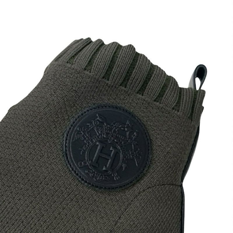 Hermes Volver Boots Short Shoes Fabric Khaki Knit Exlibris Sock