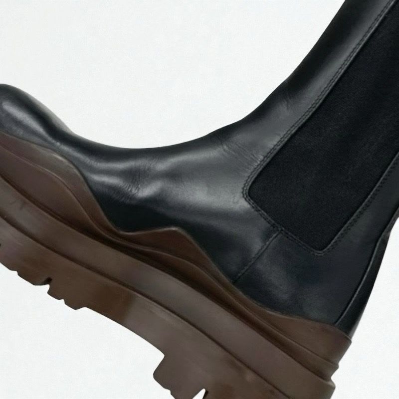 Bottega Veneta Tire Boots Short Shoes Leather Black Brown Chelsea