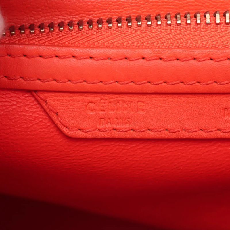 Celine Luggage Mini Shopper Red Leather Handbag Tote Genuine Leather Women MMM