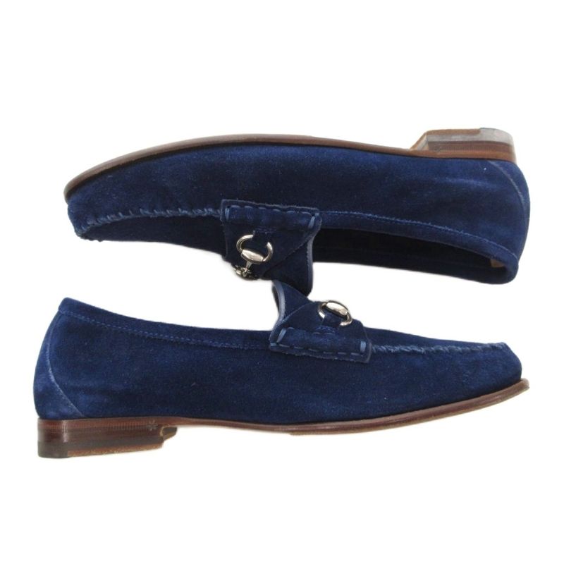 Gucci Horsebit Loafers Moccasins Suede Leather 35 Blue JS - GY18