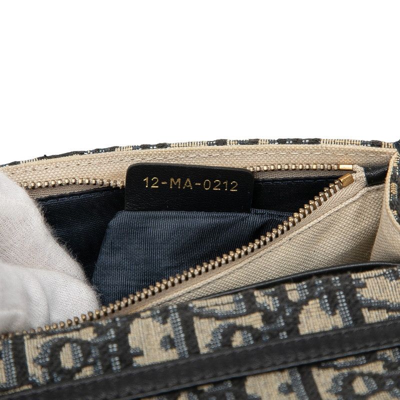 Dior Oblique Saddle Chain Shoulder Bag Beige Navy Canvas Leather Women's Dior