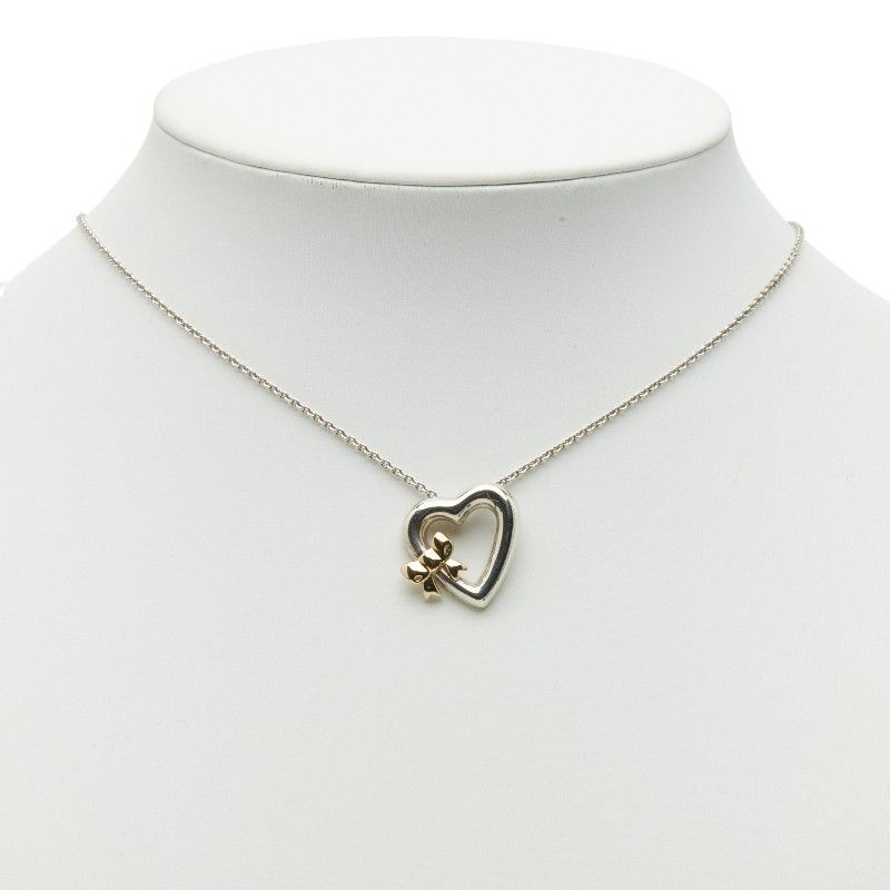 Tiffany & Co Vintage Heart Ribbon Pendant Necklace Sv925 Silver 18K Yellow Gold