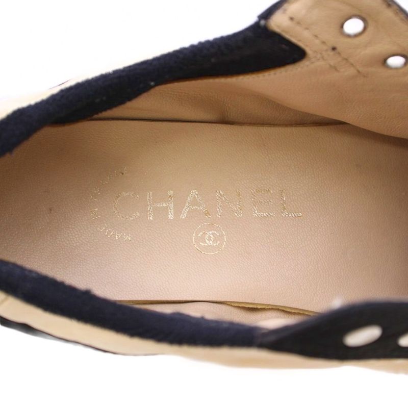 Chanel Coco Mark Low Cut Sneakers Shoes Thick Bottom Logo 38 Black Ivory BB