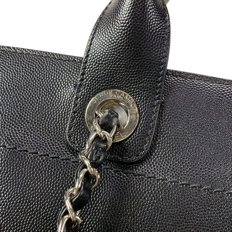 Chanel Tote Bag Deauville Line MM Black Chain Shoulder Silver Hardware 2way