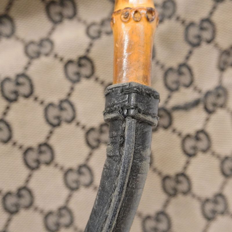 Gucci Tote Bag GG Canvas Bamboo 112530 Canvas Black Beige Silver Hardware Women