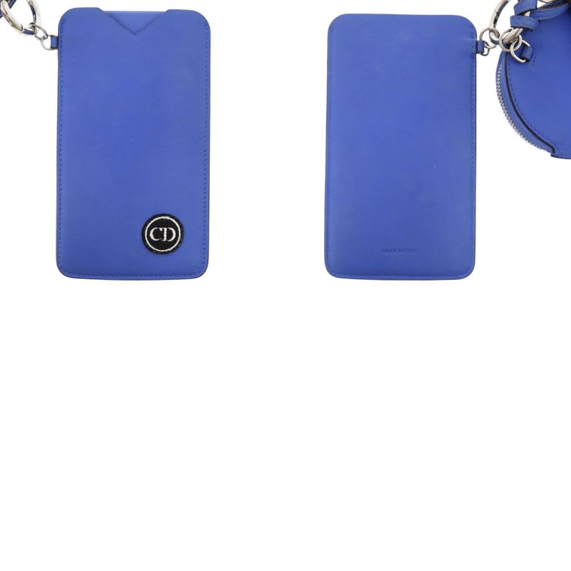 Christian Dior Neck Pouch Leather Blue Card Case 1422