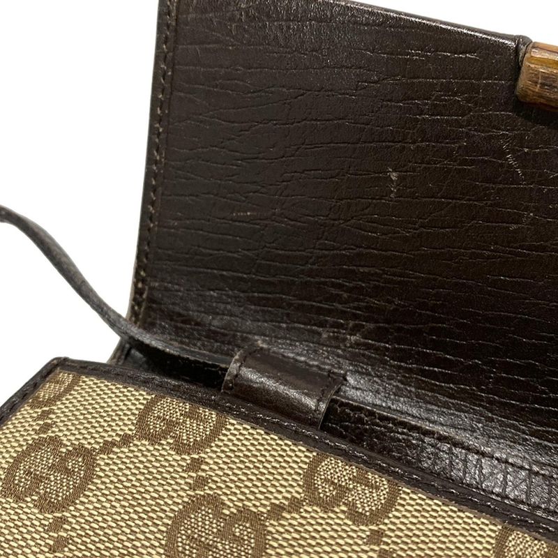 Gucci Shoulder Bag GG Pattern Bamboo 117594 Dark Brown And Brown Leather