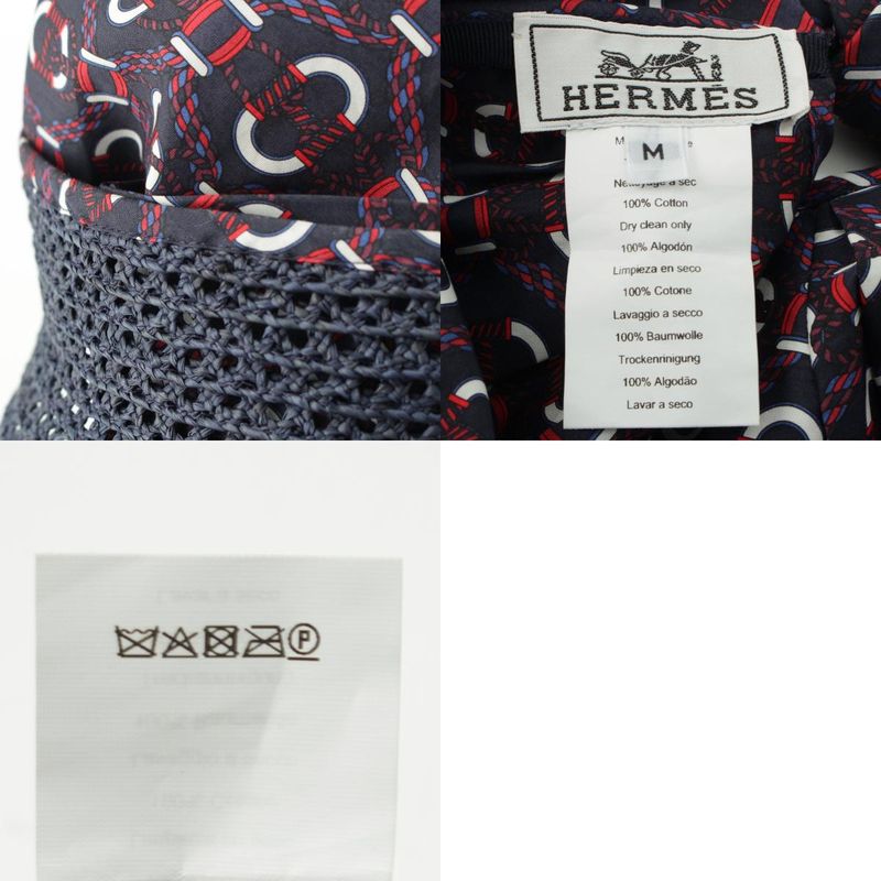 Hermes Raffia Cotton Gemini Hat Cap Navy