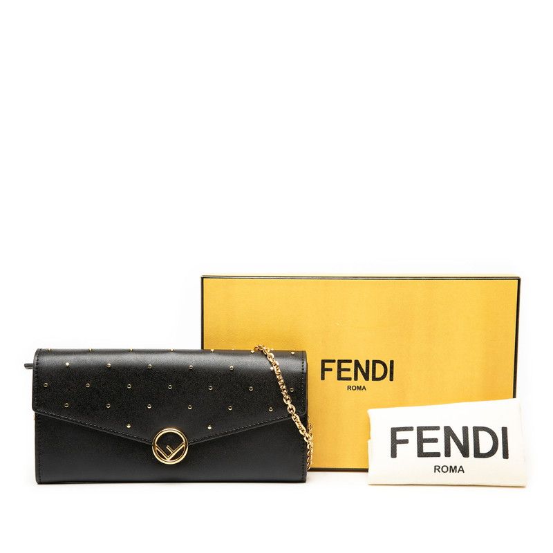 Fendi F Is Fendi Chain Wallet Long Wallet 8m0365 Black Leather Women Fendi