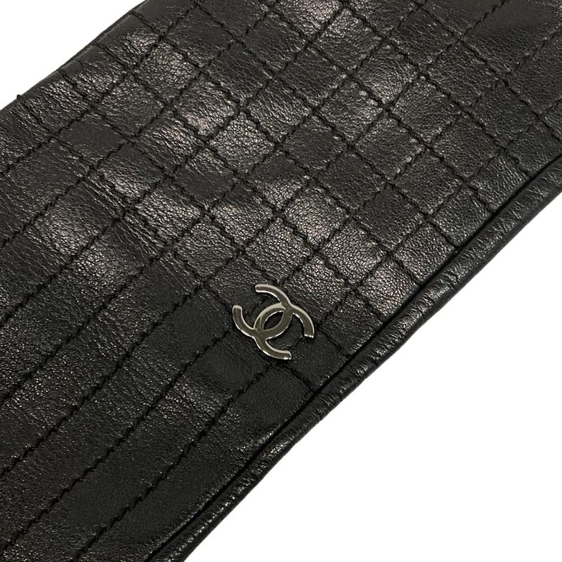 Chanel Gloves Women - Black Long Gloves Chocolate Bar Stitch Leather Fur