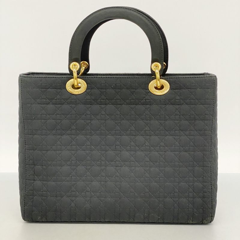 Christian Dior Handbag Canage Lady Dior Canvas Black Gold Hardware Women