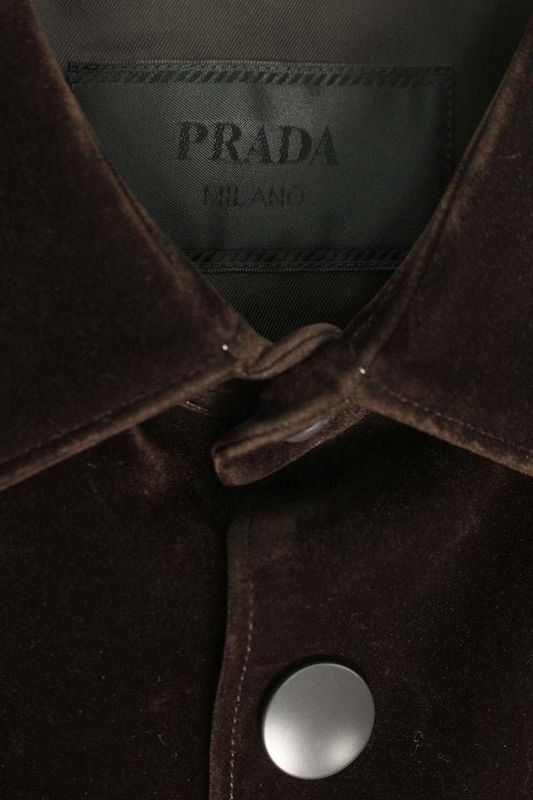 Prada Sc657 Triangle Logo Plate Velvet Long Sleeve Shirt Men's M