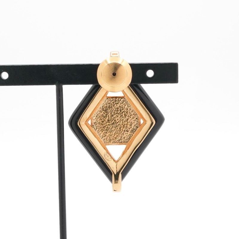 Chanel Brooch Corsage Gold Red Black Pin Diamond Shape Coco Mark