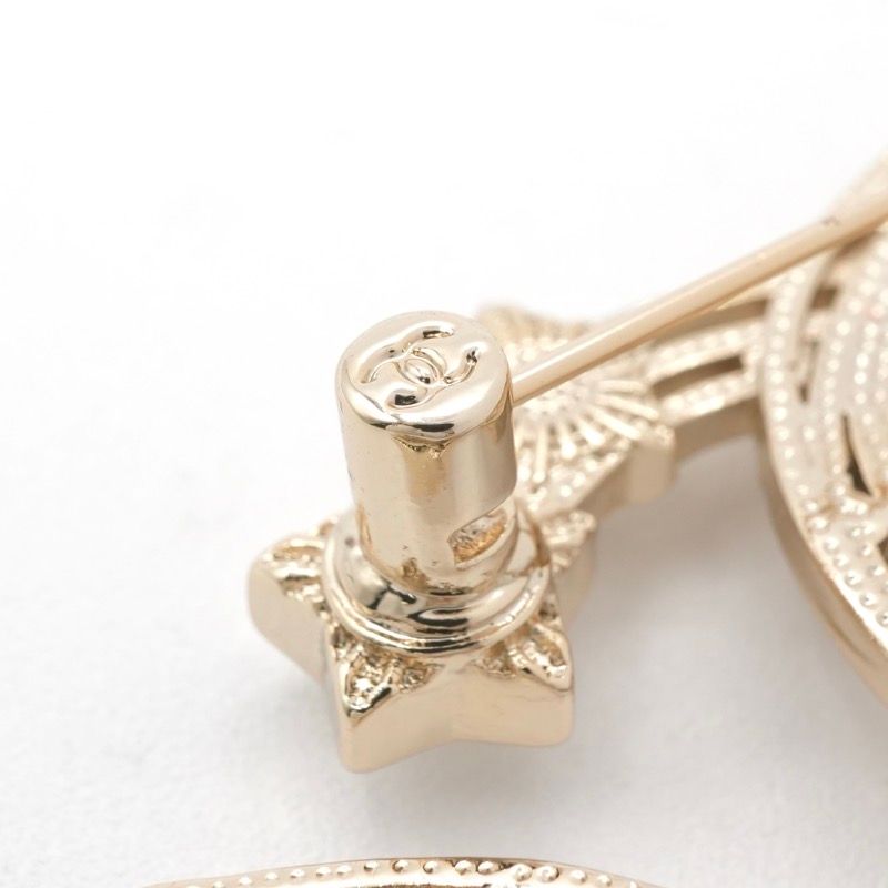 Chanel Brooch Corsage Gold Here Mark Star Rhinestone