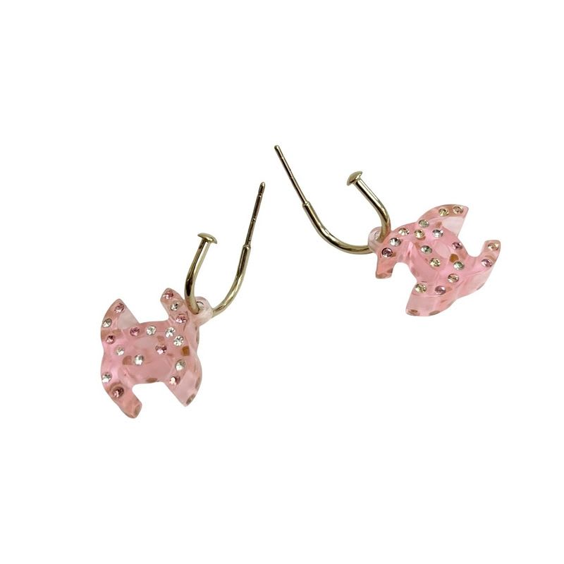 Chanel Coco Mark Rhinestone Earrings Accessories Women's Clear 04A