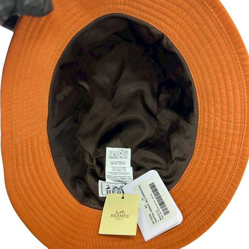 Hermes Bucket Hat Embroidered Polyester Nylon Acetate Accessory Orange 29788