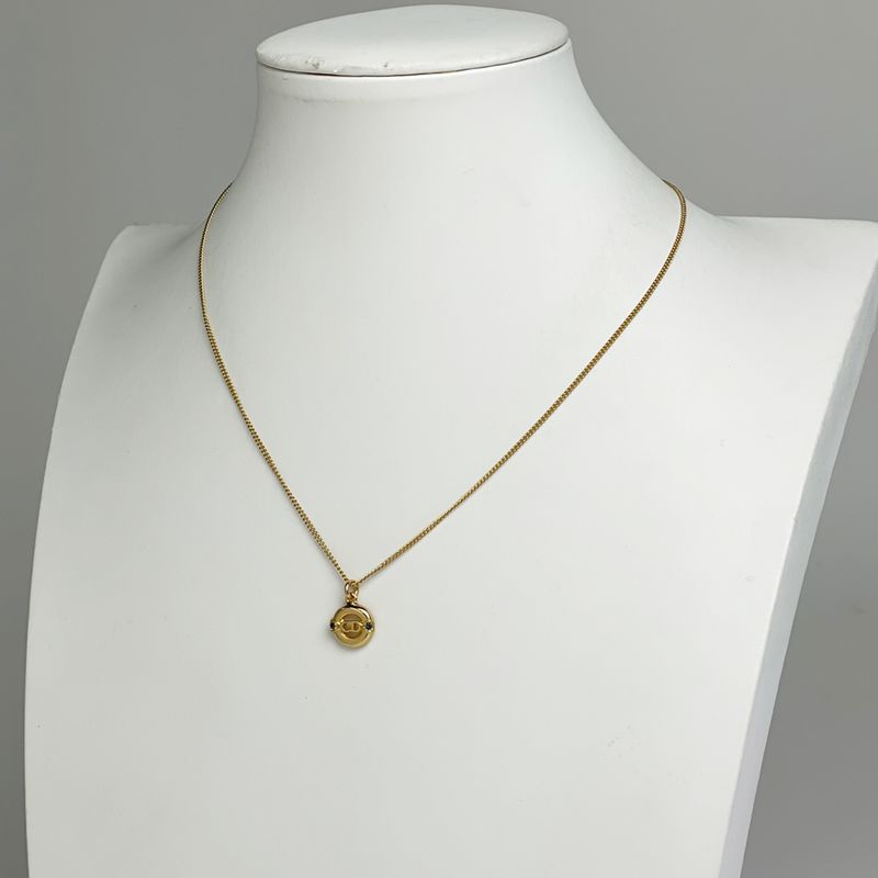 Christian Dior Logo Rhinestone Necklace Round Necklace GP Gold Women