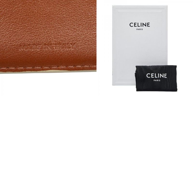 Celine Triomphe Small Strap Wallet Ivory Brown PVC Leather Women's Celine