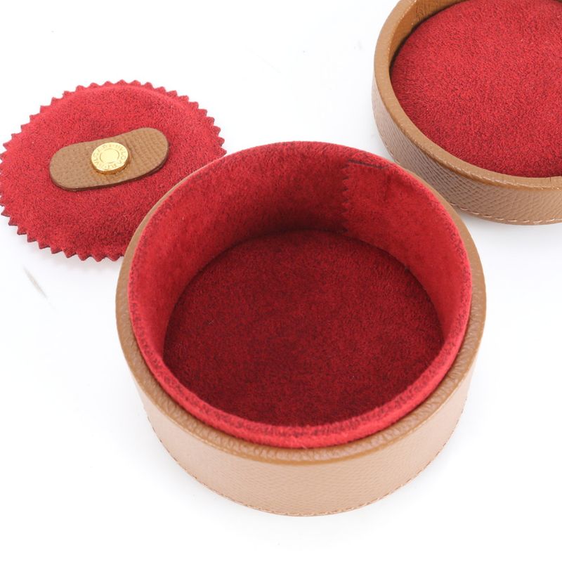 Unused Bulgari Jewelry Case Travel Accessories Box Storage Small Leather Brown