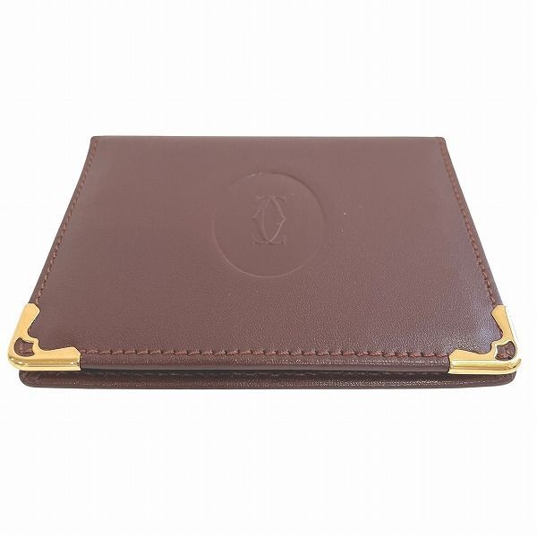 Cartier Mustline Bordeaux Leather Compact Mirror Brand Accessories Pass Case