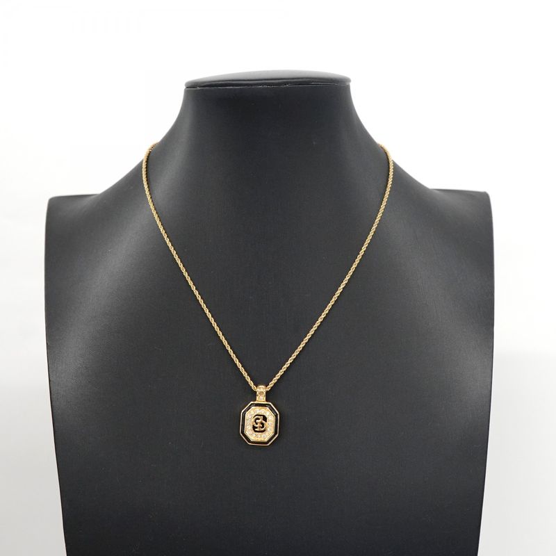 Christian Dior Necklace CD Logo GP Plated Rhinestone Gold Bra Cles Deuce