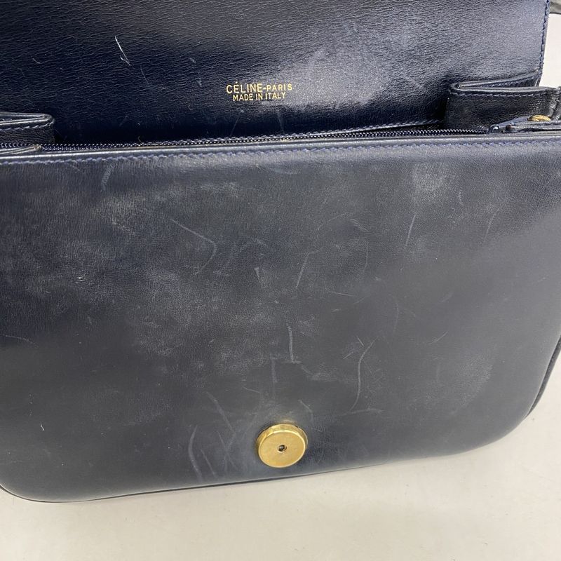 Celine Shoulder Bag C Macadam Carriage Hardware Canvas Navy Gold Hardware Women