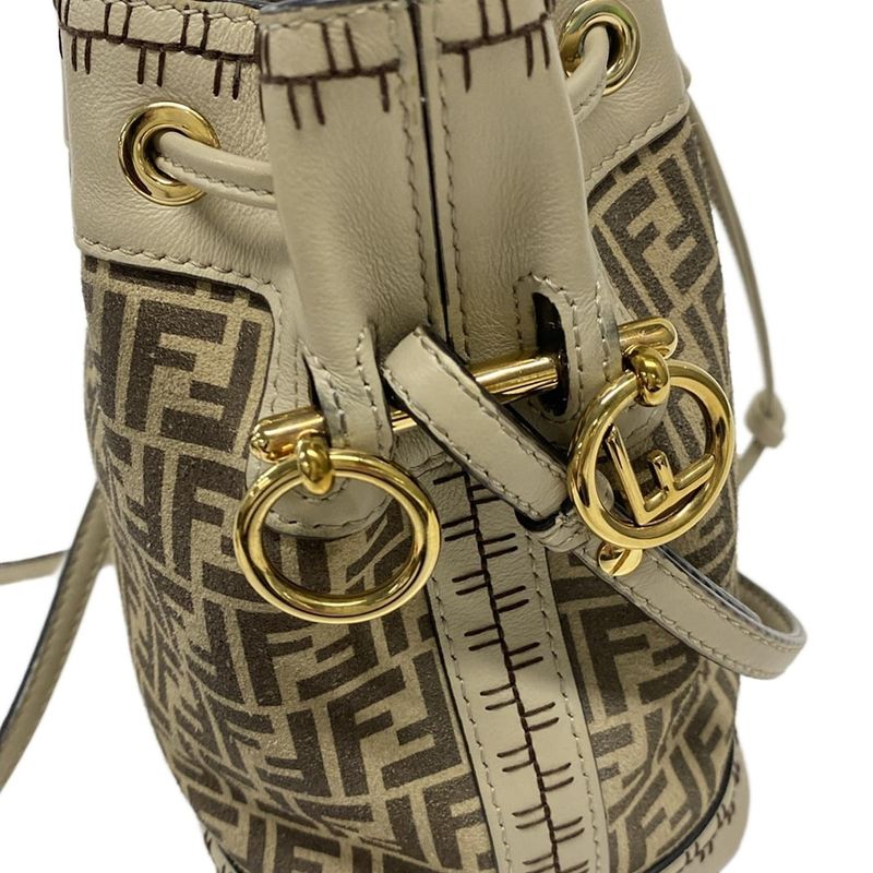 Fendi Shoulder Bag Mont Trezor 8bs010 Beige and Dark Brown Mini Bag Draw String