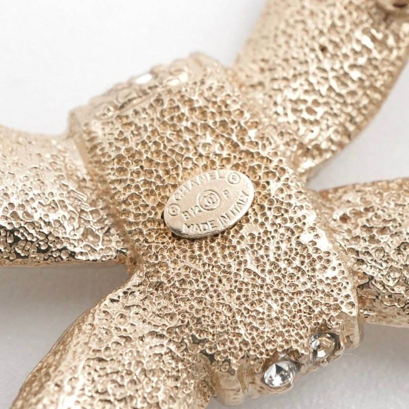 Chanel Brooch Corsage Gold Coco Mark Rhinestone Ribbon