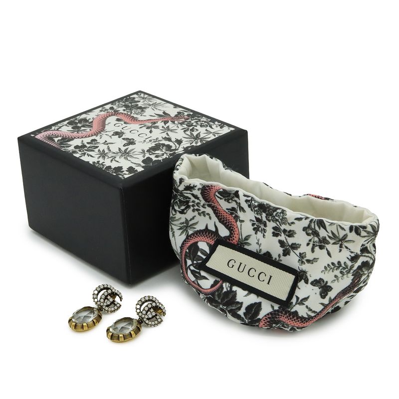 Gucci Crystal Double G Earrings Drop Earrings Swing Earrings GP Stone 629659