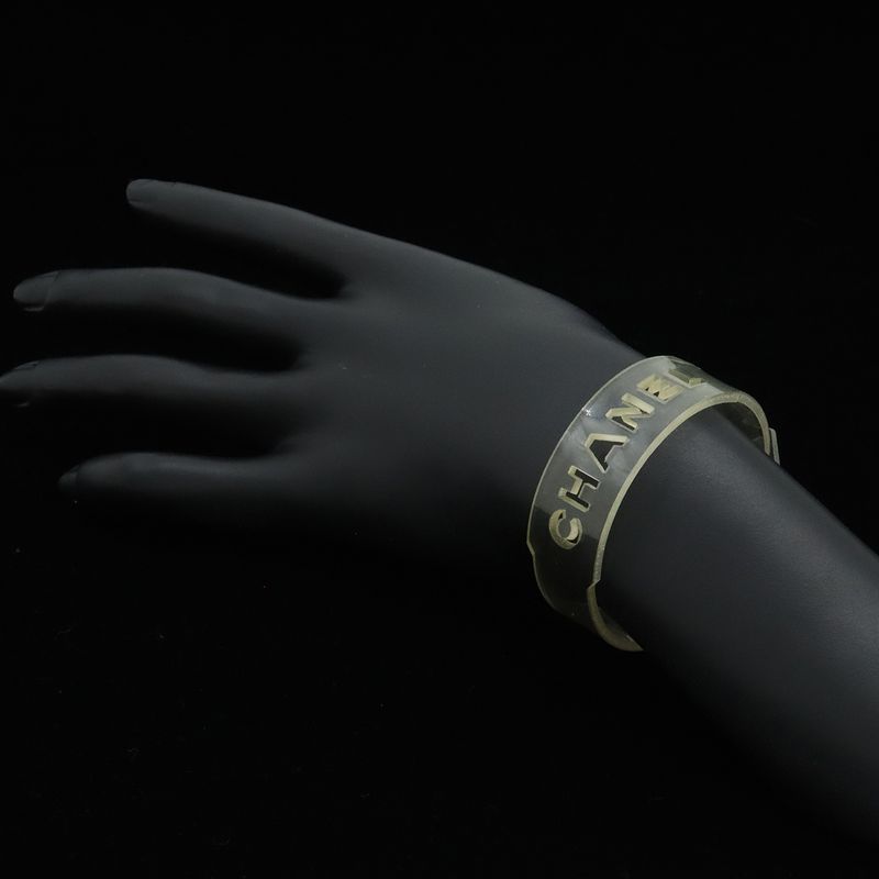 Chanel Rubber Bracelet Band Logo Clear Silver Hardware 99 S