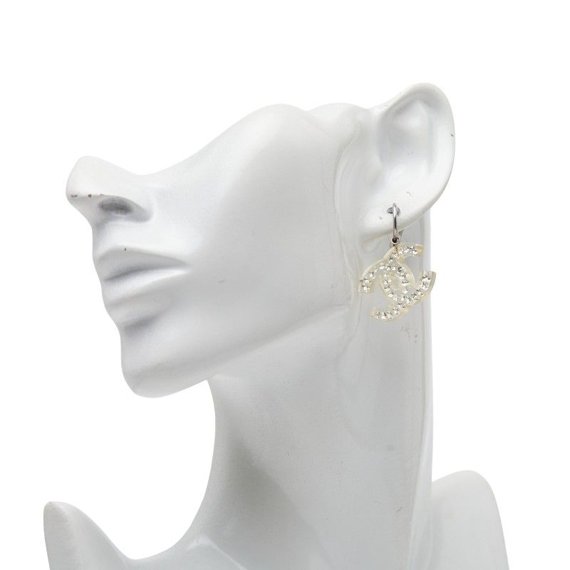 Chanel Coco Mark Rhinestone Clear Silver Plastic Metal Women's Chanel