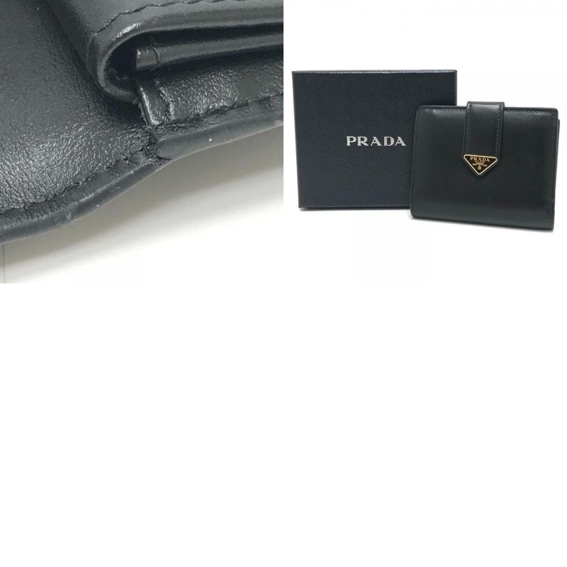 Prada Bifold Wallet with Triangular Plate 1mv204 Leather Black