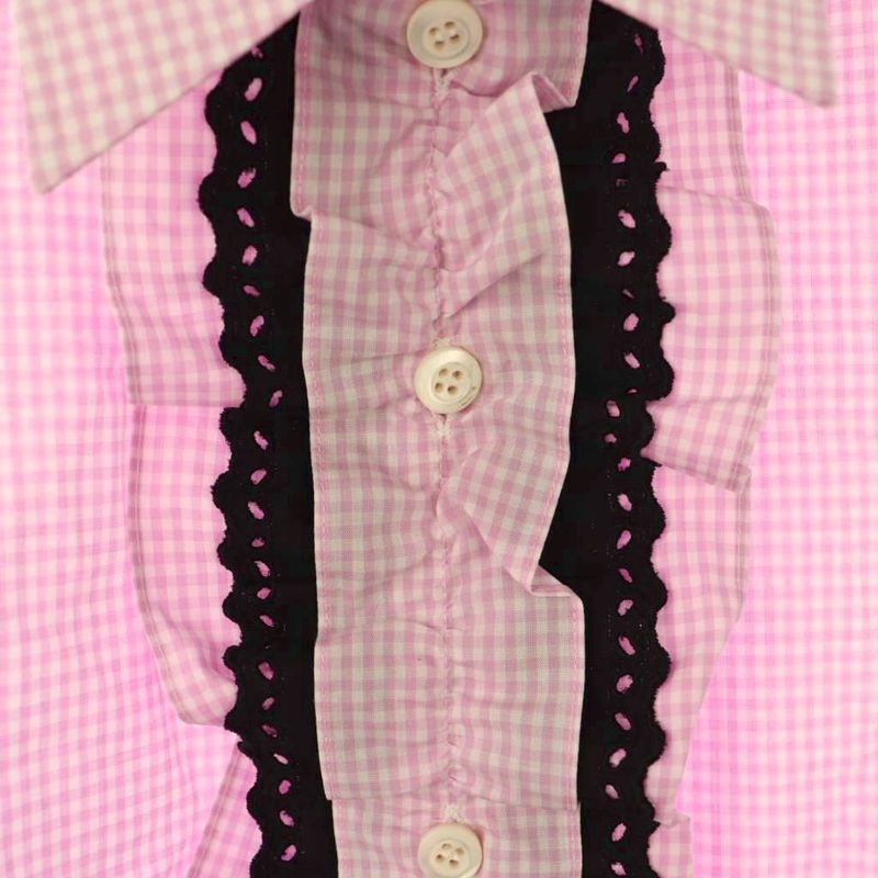 Prada Sleeveless Check Shirt Blouse Ruffle Cropped 40 Pink White Es - Gy20