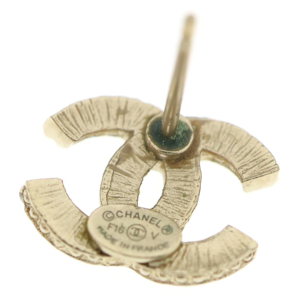 Chanel Earrings Coco Mark Gold Rhinestone X GP