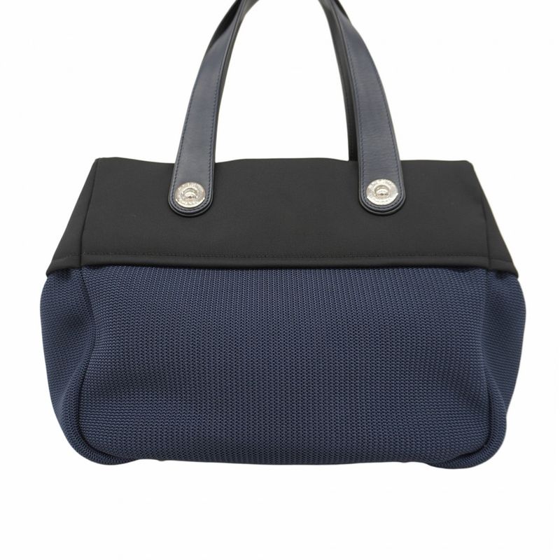 Chanel Tote Paris Biarritz Nylon Navy Black Silver Hardware Women's