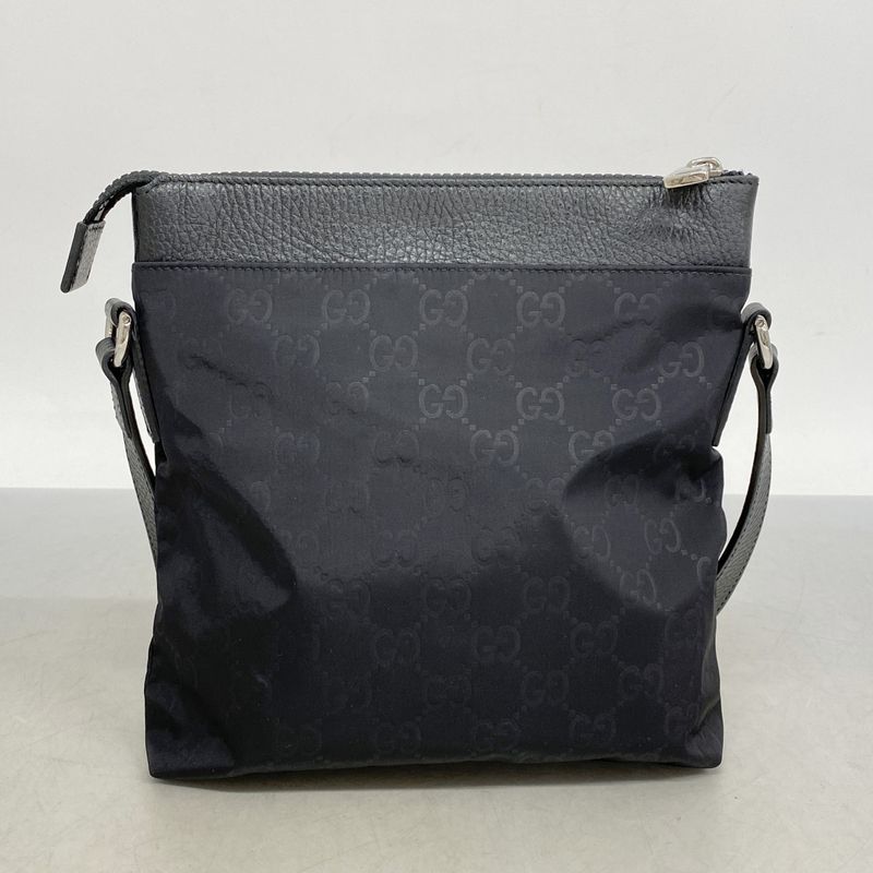 Gucci Shoulder Bag GG Nylon 510339 Nylon Black Silver Hardware Men Women Unisex