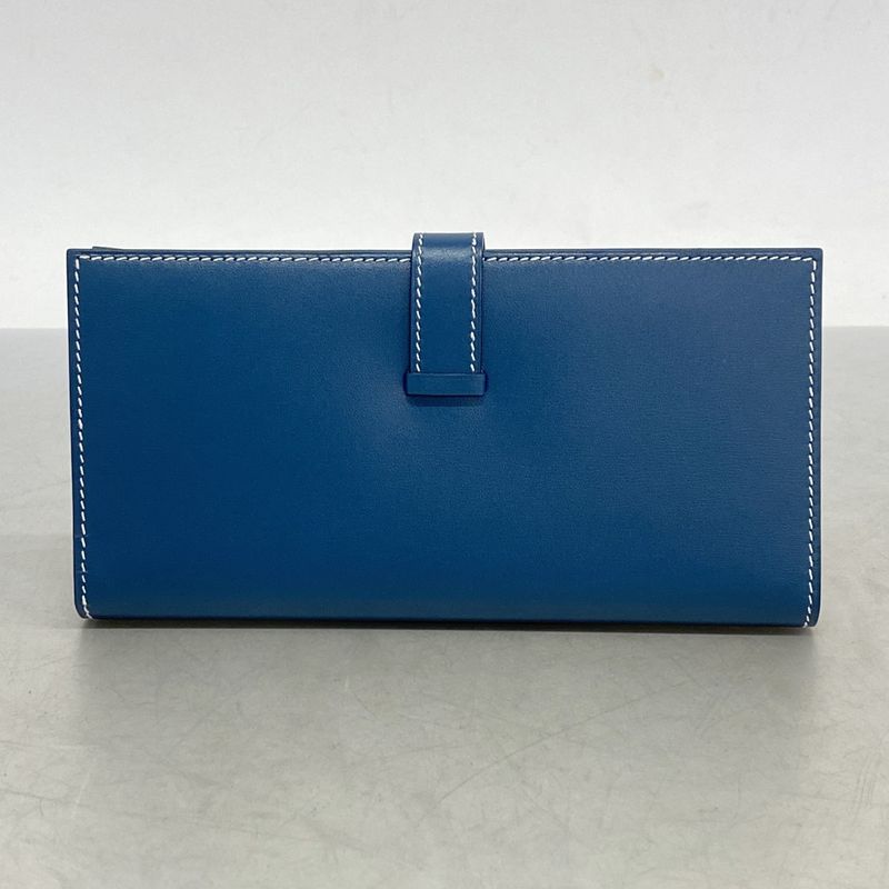 Hermes Long Wallet Bearn Classic Box Calf Blue Thalassa Silver Hardware □H