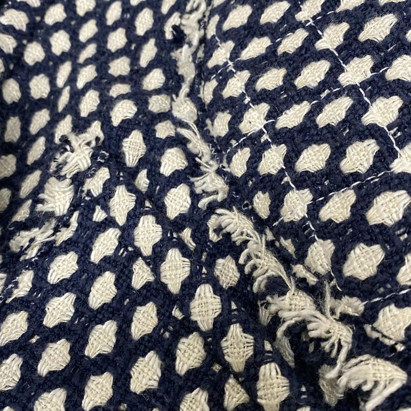 Chanel Coat Size 38 M Women's P32956 Dark Navy and Ivory Tweed Zip Up Spring/fal