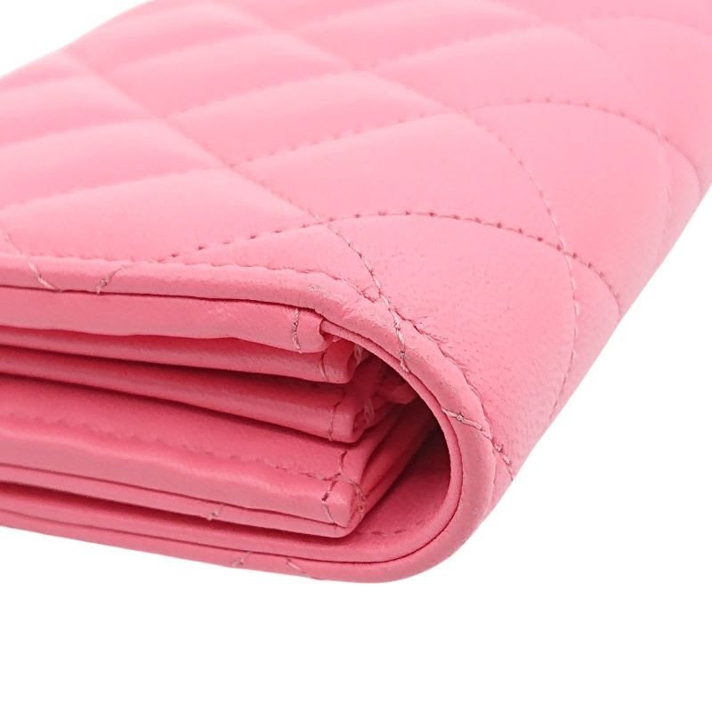 Chanel Chanel Quilted Flap Wallet Lambskin Star Pink Box Storage