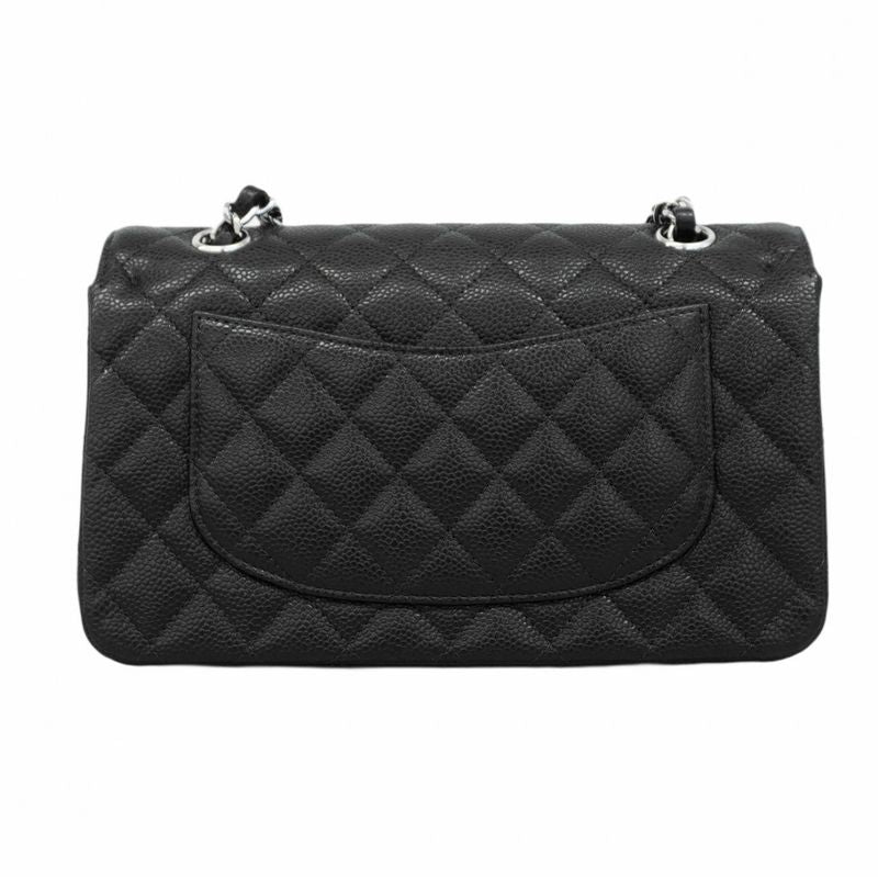 Chanel Shoulder Bag Matelasse Caviar Skin Black Silver Hardware Women