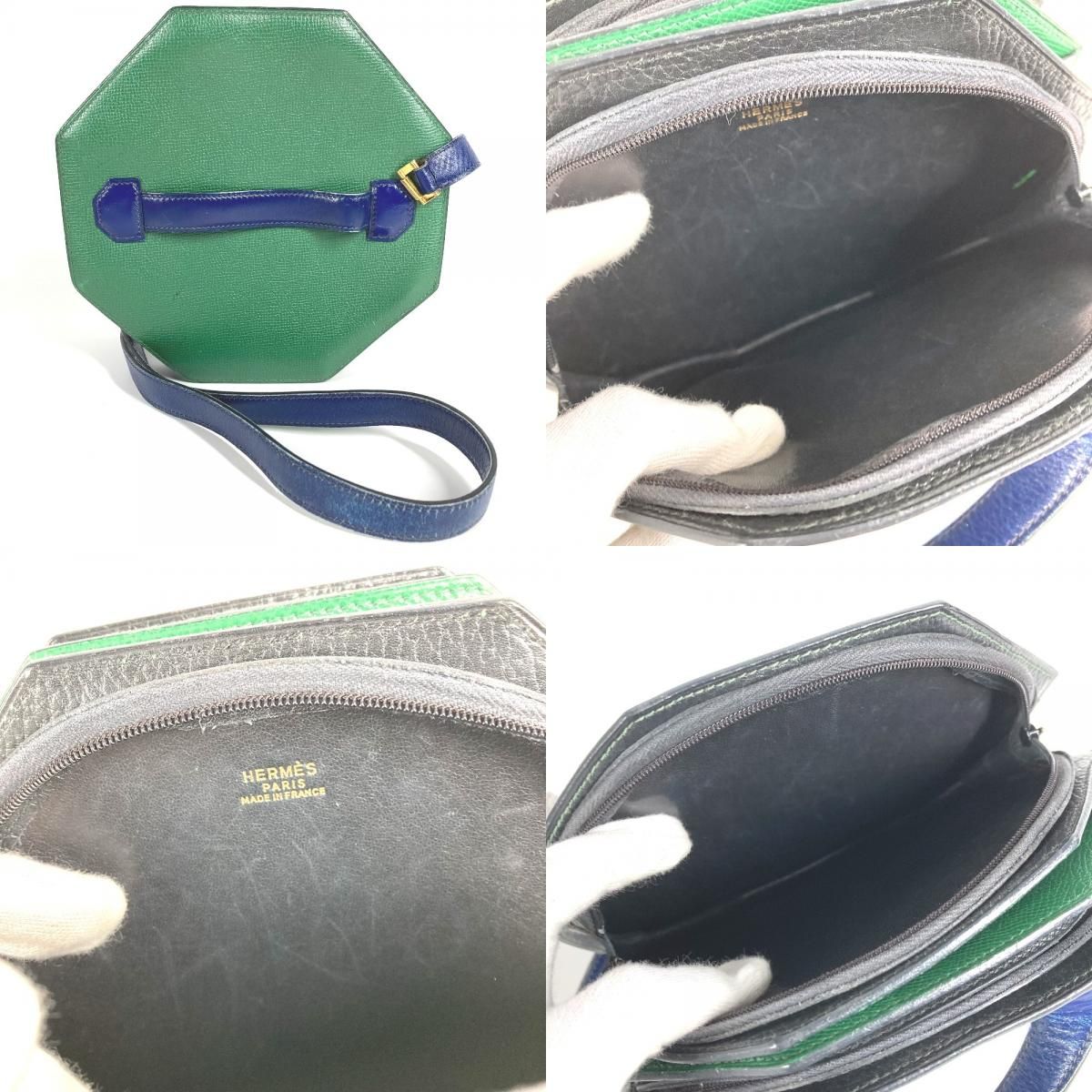 Hermes Shoulder Bag Bandoneon Leather Green X Blue