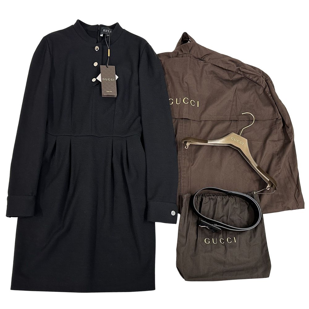 Gucci One Piece Women'S Brand Wool Black 355365 M with Belt Ceremonial