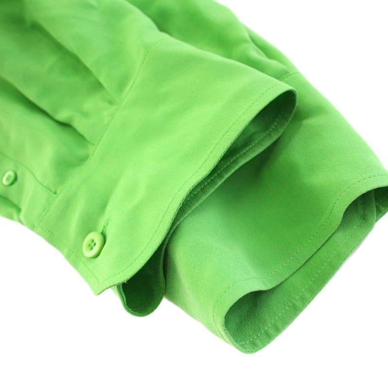 Prada Tagged 22ss Silk Shirt Blouse Long Sleeves 42 Green P473f KH