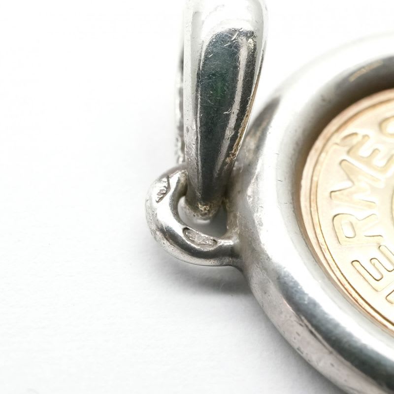 Hermes Serie Necklace Pendant Choker AU 750 AG 925 Gold Coin Medal