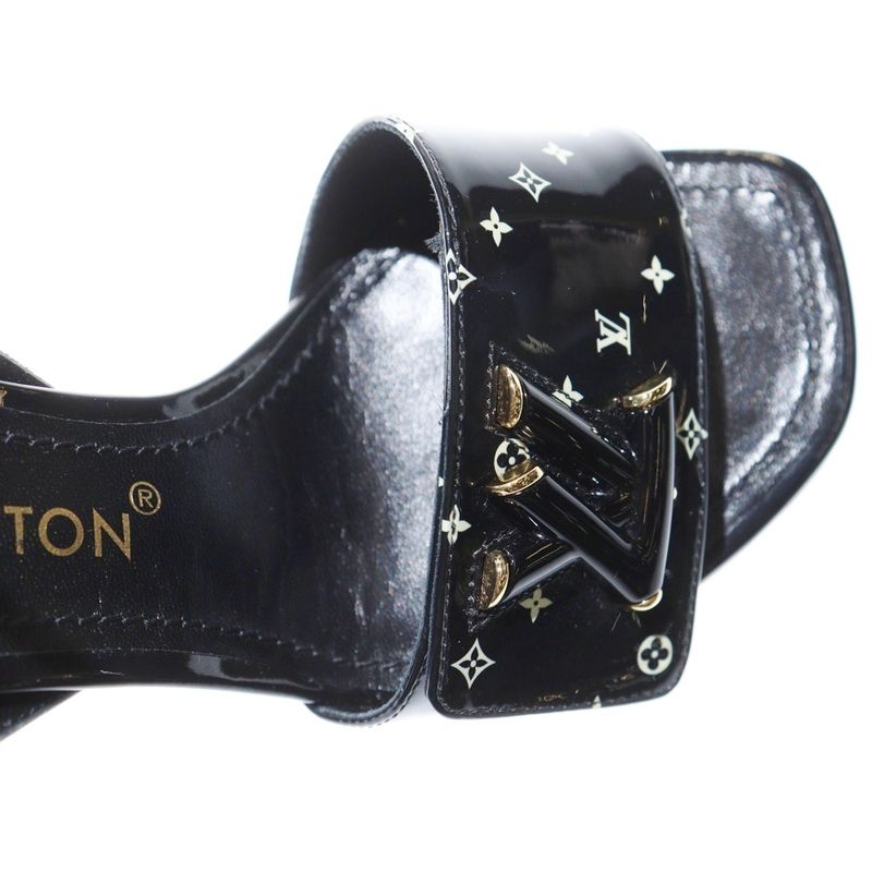 Louis Vuitton Shake Line LV Logo Plate Monogram Patent Leather Heel Strap