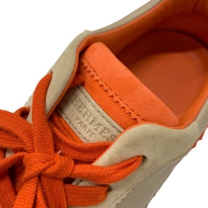 Hermes Bouncing Sneakers Shoes Leather Suede Beige Orange