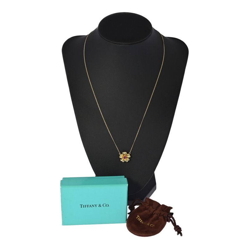 Tiffany & Co Tiffany & Co Flower Motif Ruby Necklace ・pendant 18k Yellow Gold