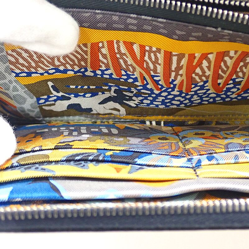 Hermes Azap Silk-in Long Wallet Vaux Epson Silk Navy Blue Indigo Barenia